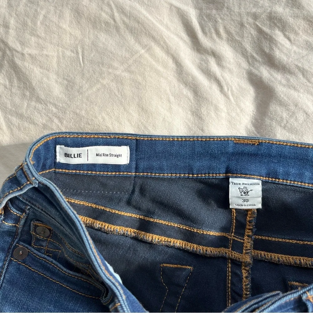 Women’s True Religion Billie Mid-Rise Straight Raw-Hem Blue‎ Jeans - Picture 3 of 7